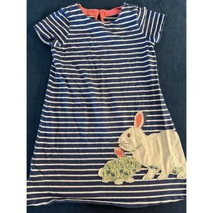 Mini Boden Blue Striped Bunny Appliqué Dress 6-7 Years